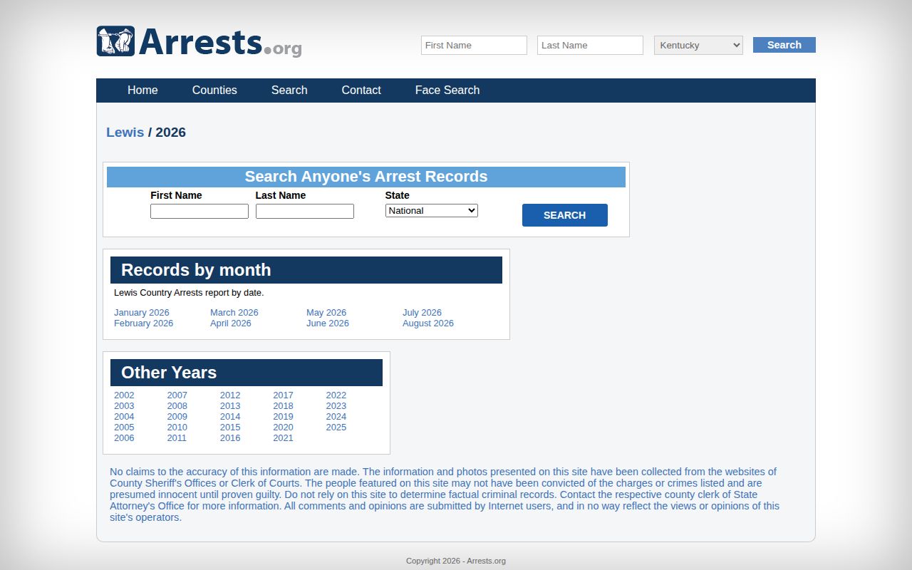 Lewis County mugshots in unofficial Arrests.org year archive