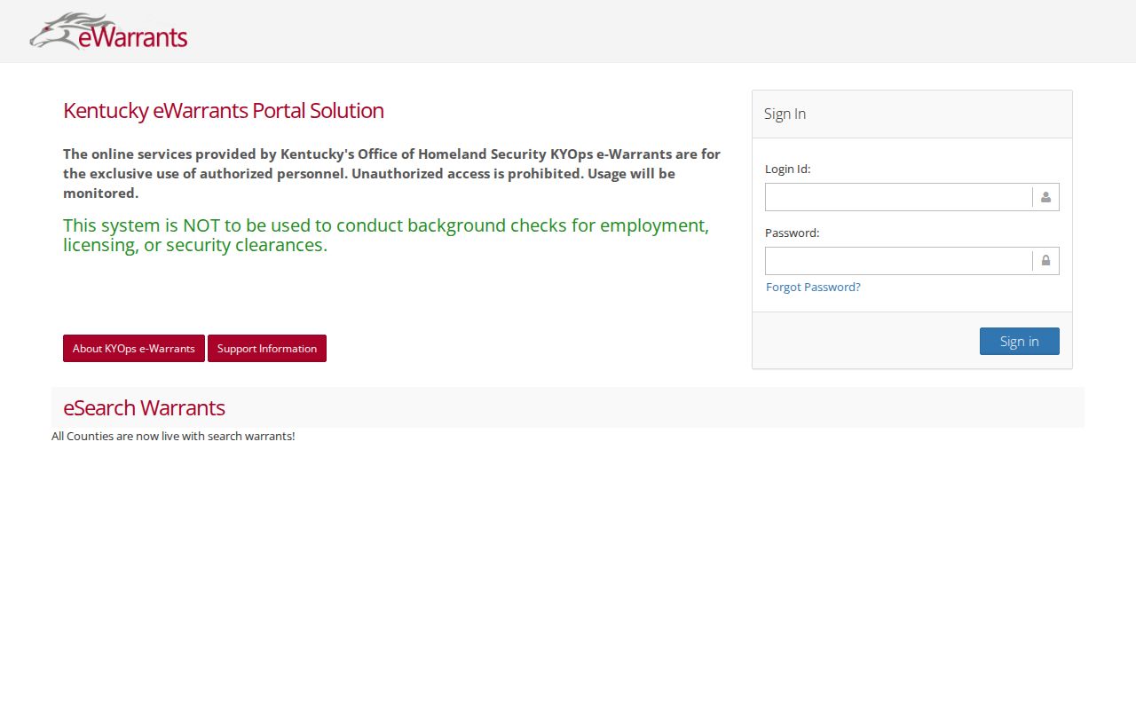 Lewis County warrant check authorized Kentucky e-Warrants login