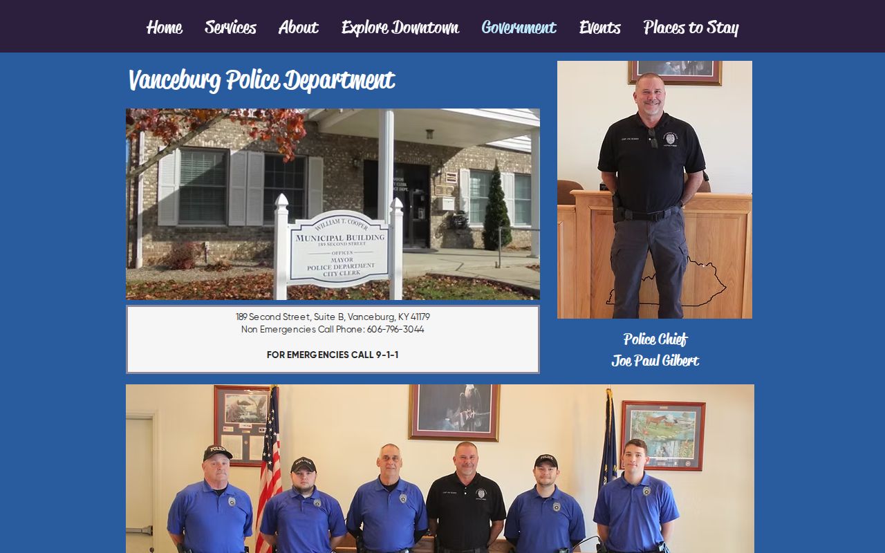 Vanceburg Police Department contact page for busted arrest records