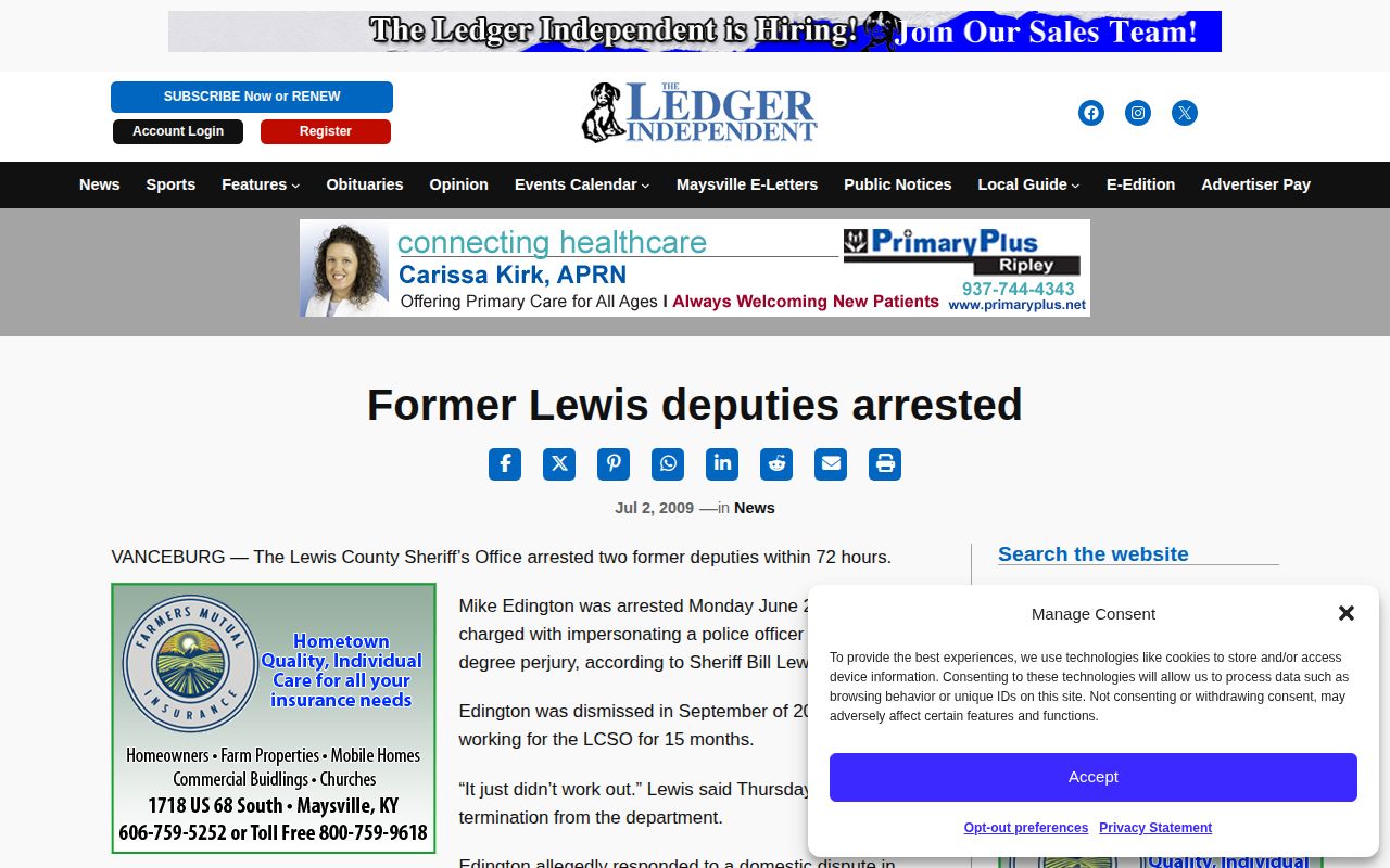 Regional Lewis County arrest reporting relevant to Vanceburg booking records